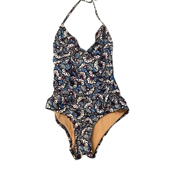 JCrew Criss Cross Neckline Tie Neck Ruched One Piece Swim Suit Sz 0 NEW E8285 - Picture 2 of 4